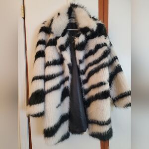 Faux Fur Zebra Print Mid Length Coat 2X